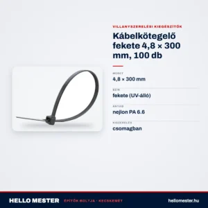 Kábelkötegelő fekete 4,8 × 300 mm, 100 db – műszaki adatok – HelloMester Kecskemét
