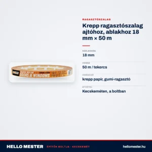 Krepp ragasztószalag ajtóhoz, ablakhoz 18 mm × 50 m – műszaki adatok – HelloMester Kecskemét