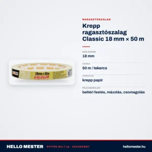 Krepp ragasztószalag Classic 18 mm × 50 m – műszaki adatok – HelloMester Kecskemét