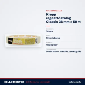 Krepp ragasztószalag Classic 36 mm × 50 m – műszaki adatok – HelloMester Kecskemét