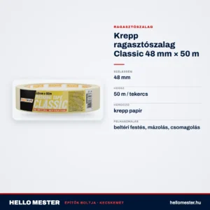 Krepp ragasztószalag Classic 48 mm × 50 m – műszaki adatok – HelloMester Kecskemét
