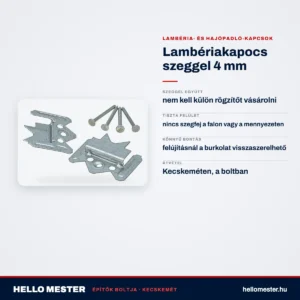 Lambériakapocs szeggel 4 mm – műszaki adatok – HelloMester Kecskemét
