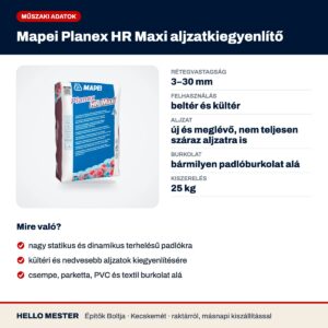 Mapei Planex HR Maxi aljzatkiegyenlítő – műszaki adatok és felhasználás