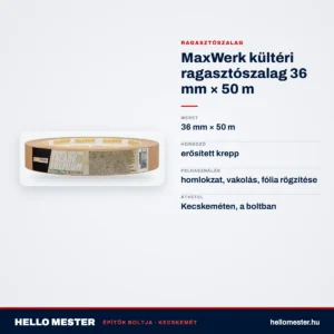 MaxWerk kültéri ragasztószalag 36 mm × 50 m – műszaki adatok – HelloMester Kecskemét