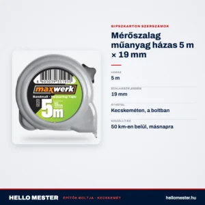 Mérőszalag műanyag házas 5 m × 19 mm – műszaki adatok – HelloMester Kecskemét