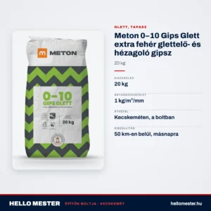 Meton 0–10 Gips Glett extra fehér glettelő- és hézagoló gipsz 20 kg – műszaki adatok – HelloMester Kecskemét