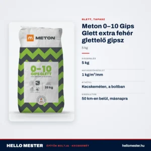 Meton 0–10 Gips Glett extra fehér glettelő gipsz 5 kg – műszaki adatok – HelloMester Kecskemét