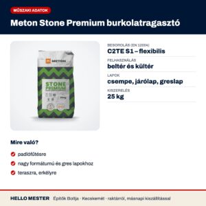 Meton Stone Premium burkolatragasztó – műszaki adatok és felhasználás