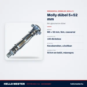 Molly dübel 5×52 mm – fém gipszkarton dübel – műszaki adatok – HelloMester Kecskemét