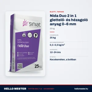 Nida Duo 2 in 1 glettelő- és hézagoló anyag 0–6 mm, 25 kg – műszaki adatok – HelloMester Kecskemét