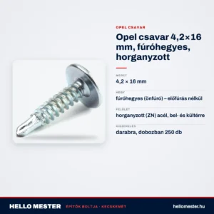 Opel csavar 4,2×16 mm, fúróhegyes, horganyzott – műszaki adatok – HelloMester Kecskemét