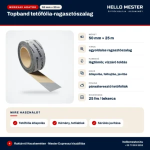 Topband páraáteresztő ragasztószalag 50 mm × 25 m – műszaki adatok, kiszerelés és felhasználás | HelloMester Kecskemét