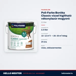 Poli-Farbe Boróka Classic vízzel hígítható vékonylazúr mogyoró 2,5 L – műszaki adatok – HelloMester Kecskemét