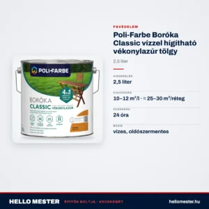 Poli-Farbe Boróka Classic vízzel hígítható vékonylazúr tölgy 2,5 L – műszaki adatok – HelloMester Kecskemét