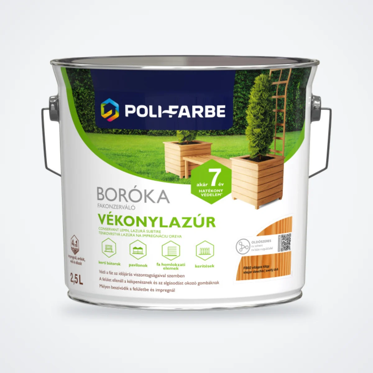 Poli-Farbe Boróka fakonzerváló vékonylazúr FB02 világos tölgy 2,5 L – HelloMester Kecskemét