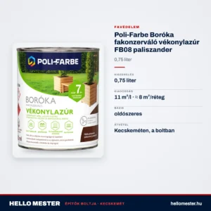 Poli-Farbe Boróka fakonzerváló vékonylazúr FB08 paliszander 0,75 L – műszaki adatok – HelloMester Kecskemét