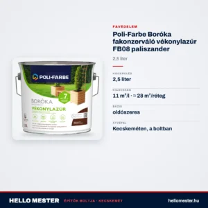 Poli-Farbe Boróka fakonzerváló vékonylazúr FB08 paliszander 2,5 L – műszaki adatok – HelloMester Kecskemét