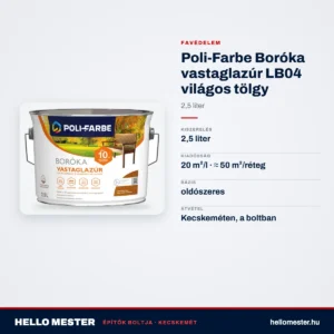 Poli-Farbe Boróka vastaglazúr LB04 világos tölgy 2,5 L – műszaki adatok – HelloMester Kecskemét
