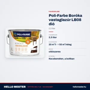 Poli-Farbe Boróka vastaglazúr LB08 dió 2,5 L – műszaki adatok – HelloMester Kecskemét