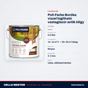Poli-Farbe Boróka vízzel hígítható vastaglazúr antik tölgy 2,5 L – műszaki adatok – HelloMester Kecskemét