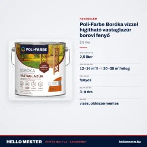 Poli-Farbe Boróka vízzel hígítható vastaglazúr borovi fenyő 2,5 L – műszaki adatok – HelloMester Kecskemét
