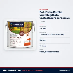 Poli-Farbe Boróka vízzel hígítható vastaglazúr cseresznye 2,5 L – műszaki adatok – HelloMester Kecskemét