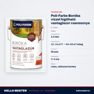 Poli-Farbe Boróka vízzel hígítható vastaglazúr cseresznye 4,5 L – műszaki adatok – HelloMester Kecskemét