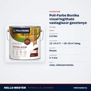 Poli-Farbe Boróka vízzel hígítható vastaglazúr gesztenye 2,5 L – műszaki adatok – HelloMester Kecskemét