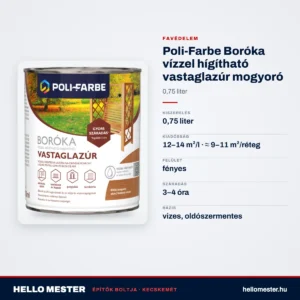 Poli-Farbe Boróka vízzel hígítható vastaglazúr mogyoró 0,75 L – műszaki adatok – HelloMester Kecskemét