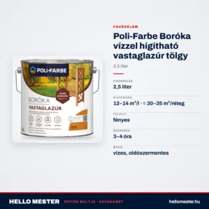 Poli-Farbe Boróka vízzel hígítható vastaglazúr tölgy 2,5 L – műszaki adatok – HelloMester Kecskemét