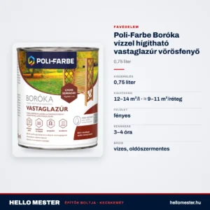 Poli-Farbe Boróka vízzel hígítható vastaglazúr vörösfenyő 0,75 L – műszaki adatok – HelloMester Kecskemét