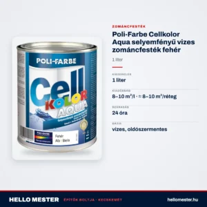 Poli-Farbe Cellkolor Aqua selyemfényű vizes zománcfesték fehér 1 L – műszaki adatok – HelloMester Kecskemét