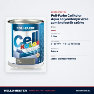 Poli-Farbe Cellkolor Aqua selyemfényű vizes zománcfesték szürke 1 L – műszaki adatok – HelloMester Kecskemét