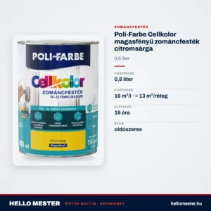 Poli-Farbe Cellkolor magasfényű zománcfesték citromsárga 0,8 L – műszaki adatok – HelloMester Kecskemét
