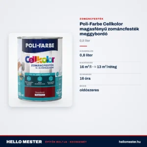 Poli-Farbe Cellkolor magasfényű zománcfesték meggybordó 0,8 L – műszaki adatok – HelloMester Kecskemét