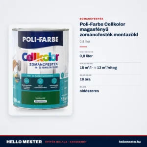 Poli-Farbe Cellkolor magasfényű zománcfesték mentazöld 0,8 L – műszaki adatok – HelloMester Kecskemét