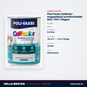 Poli-Farbe Cellkolor magasfényű zománcfesték RAL 7047 világos hamuszürke 0,8 L – műszaki adatok – HelloMester Kecskemét