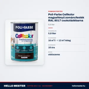 Poli-Farbe Cellkolor magasfényű zománcfesték RAL 8017 csokoládébarna 0,8 L – műszaki adatok – HelloMester Kecskemét