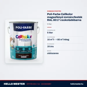 Poli-Farbe Cellkolor magasfényű zománcfesték RAL 8017 csokoládébarna 5 L – műszaki adatok – HelloMester Kecskemét