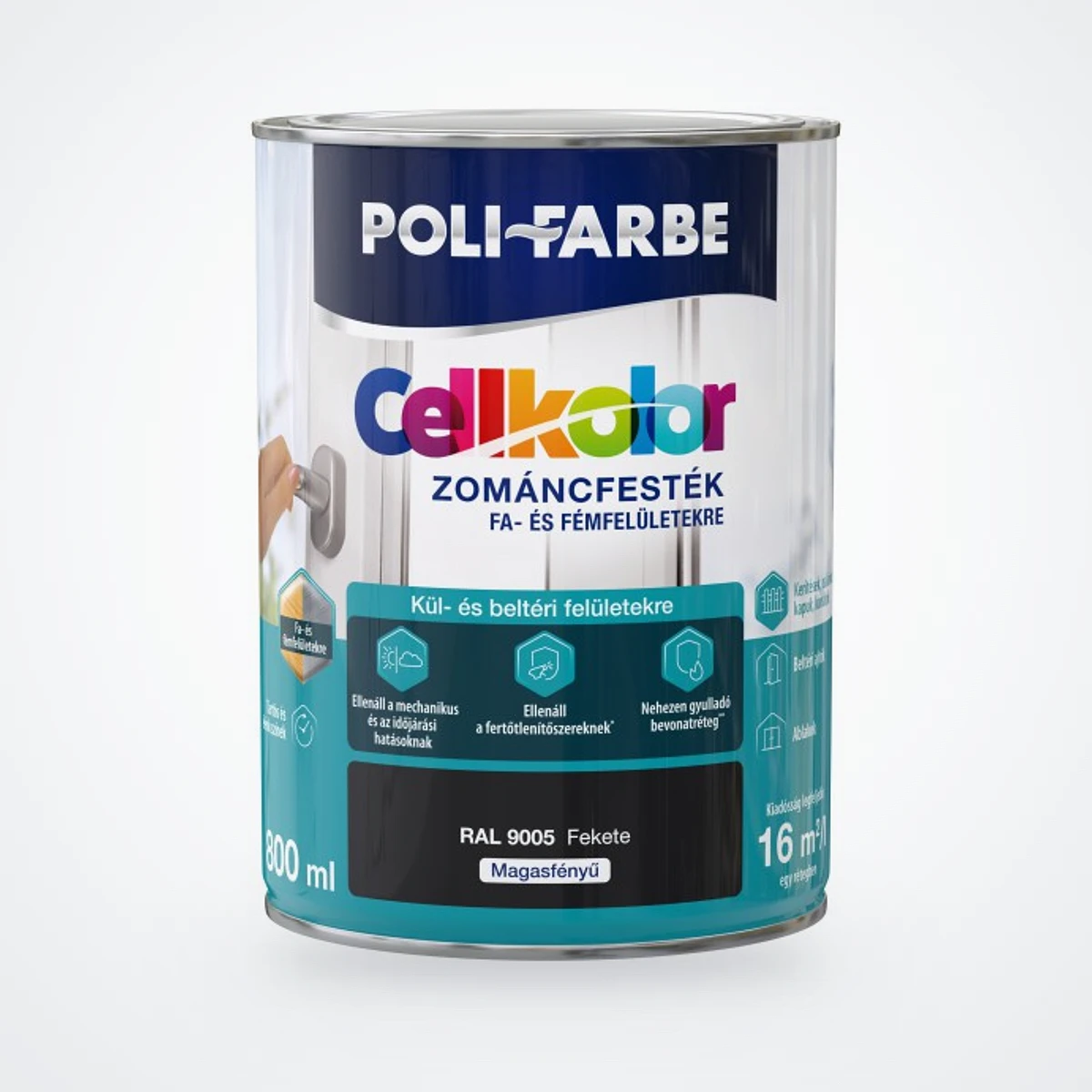 Poli-Farbe Cellkolor magasfényű zománcfesték RAL 9005 fekete 0,8 L – HelloMester Kecskemét