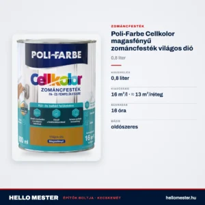 Poli-Farbe Cellkolor magasfényű zománcfesték világos dió 0,8 L – műszaki adatok – HelloMester Kecskemét