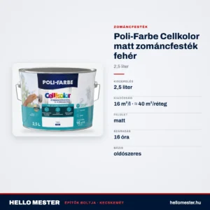 Poli-Farbe Cellkolor matt zománcfesték fehér 2,5 L – műszaki adatok – HelloMester Kecskemét