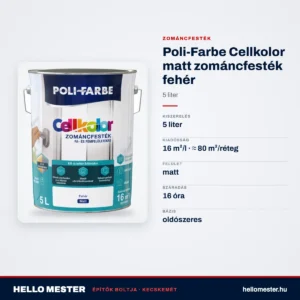 Poli-Farbe Cellkolor matt zománcfesték fehér 5 L – műszaki adatok – HelloMester Kecskemét