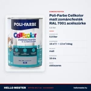 Poli-Farbe Cellkolor matt zománcfesték RAL 7001 acélszürke 0,8 L – műszaki adatok – HelloMester Kecskemét