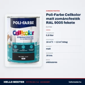 Poli-Farbe Cellkolor matt zománcfesték RAL 9005 fekete 0,8 L – műszaki adatok – HelloMester Kecskemét