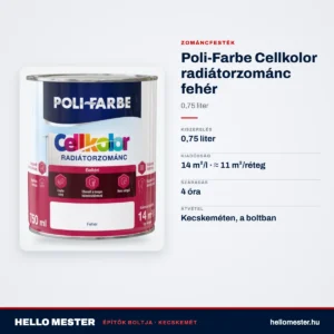 Poli-Farbe Cellkolor radiátorzománc fehér 0,75 L – műszaki adatok – HelloMester Kecskemét