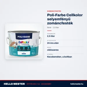 Poli-Farbe Cellkolor selyemfényű zománcfesték 2,5 l – fehér – műszaki adatok – HelloMester Kecskemét