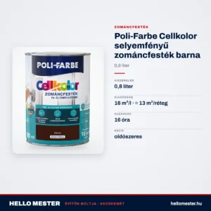 Poli-Farbe Cellkolor selyemfényű zománcfesték barna 0,8 L – műszaki adatok – HelloMester Kecskemét