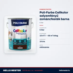 Poli-Farbe Cellkolor selyemfényű zománcfesték barna 5 L – műszaki adatok – HelloMester Kecskemét