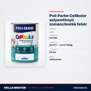 Poli-Farbe Cellkolor selyemfényű zománcfesték fehér 0,8 L – műszaki adatok – HelloMester Kecskemét